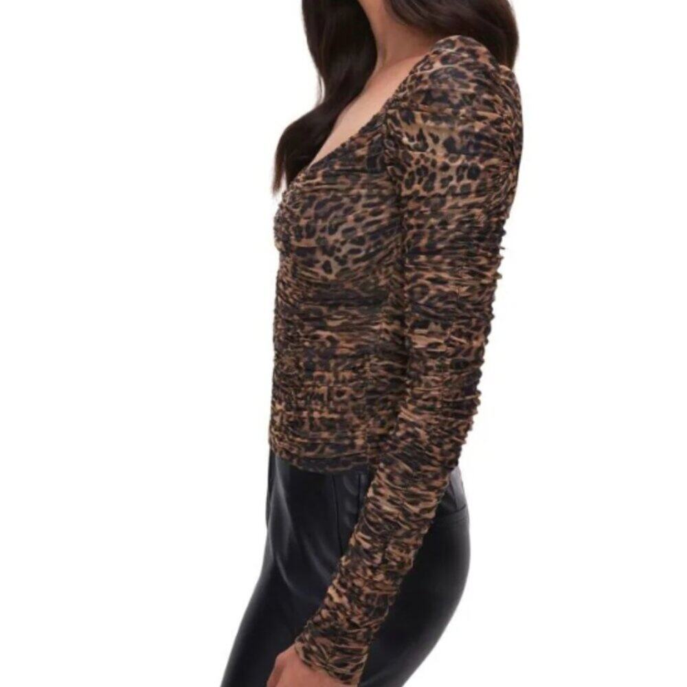 Good American Ruched Cheetah-Print Mesh Top - Picture 7 of 7